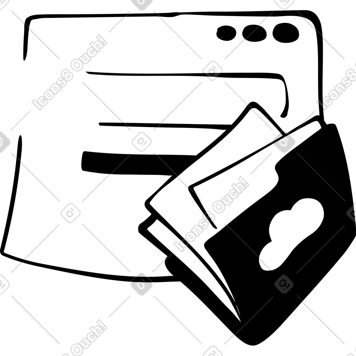 Finestra del browser e cartella con file nel cloud illustrazione in stile Line scarica in PNG, SVG