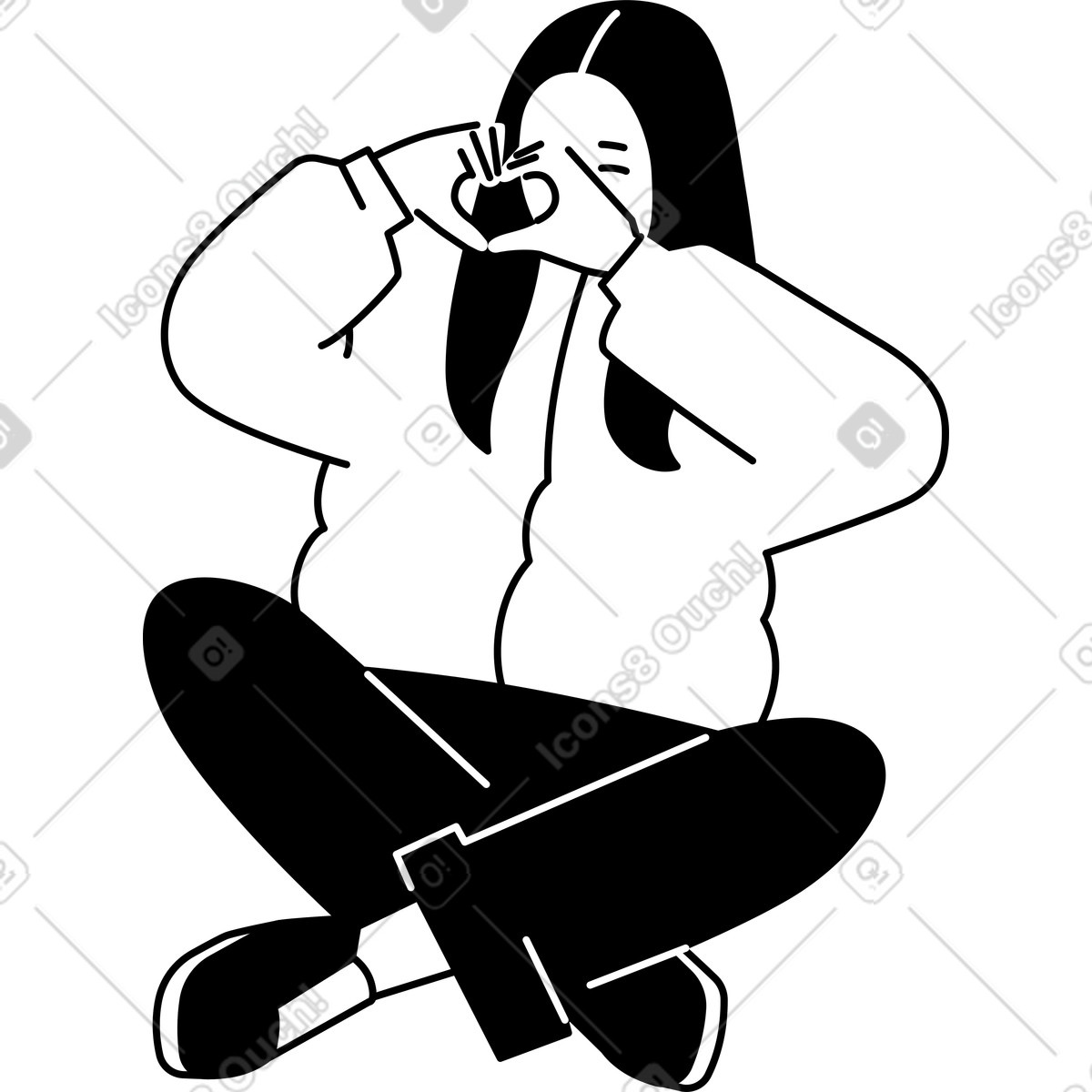 Giovane donna che fa gesto di cuore illustrazione in stile Weekday scarica in PNG, SVG