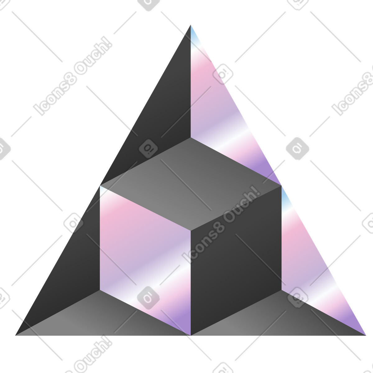 Illusion 스타일의 금속 삼각형 안에 있는 큐브 일러스트레이션 PNG, SVG 다운로드