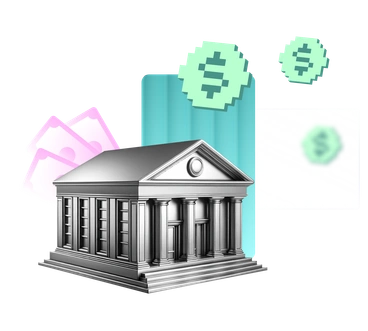 A bank building with money symbols - Chromed style illustration