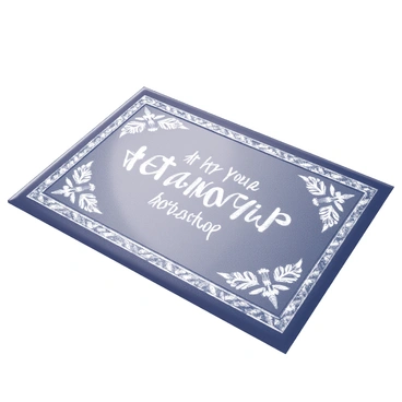 A doormat featuring a detailed design inspired by a famous painting. The mat is rectangular and sits flat on a surface, showcasing intricate patterns and motifs that evoke the essence of the artwork. The borders of the doormat are adorned with decorative elements that frame the central design. The entire surface is textured to mimic the appearance of brush strokes and artistic details, creating a visual connection to the painting. "Art at your doorstep" is inscribed prominently, inviting guests into the space.