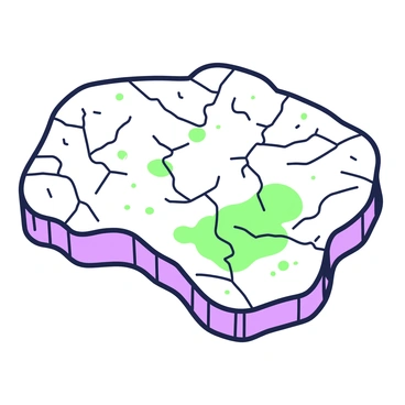 A frozen lake with a textured surface is depicted. The ice features numerous cracks radiating across it, creating a network of jagged lines. In between these cracks, there are smooth areas of ice that reflect light. The composition captures the interplay between the rough, fractured sections and the polished parts, highlighting the unique characteristics of the frozen surface.