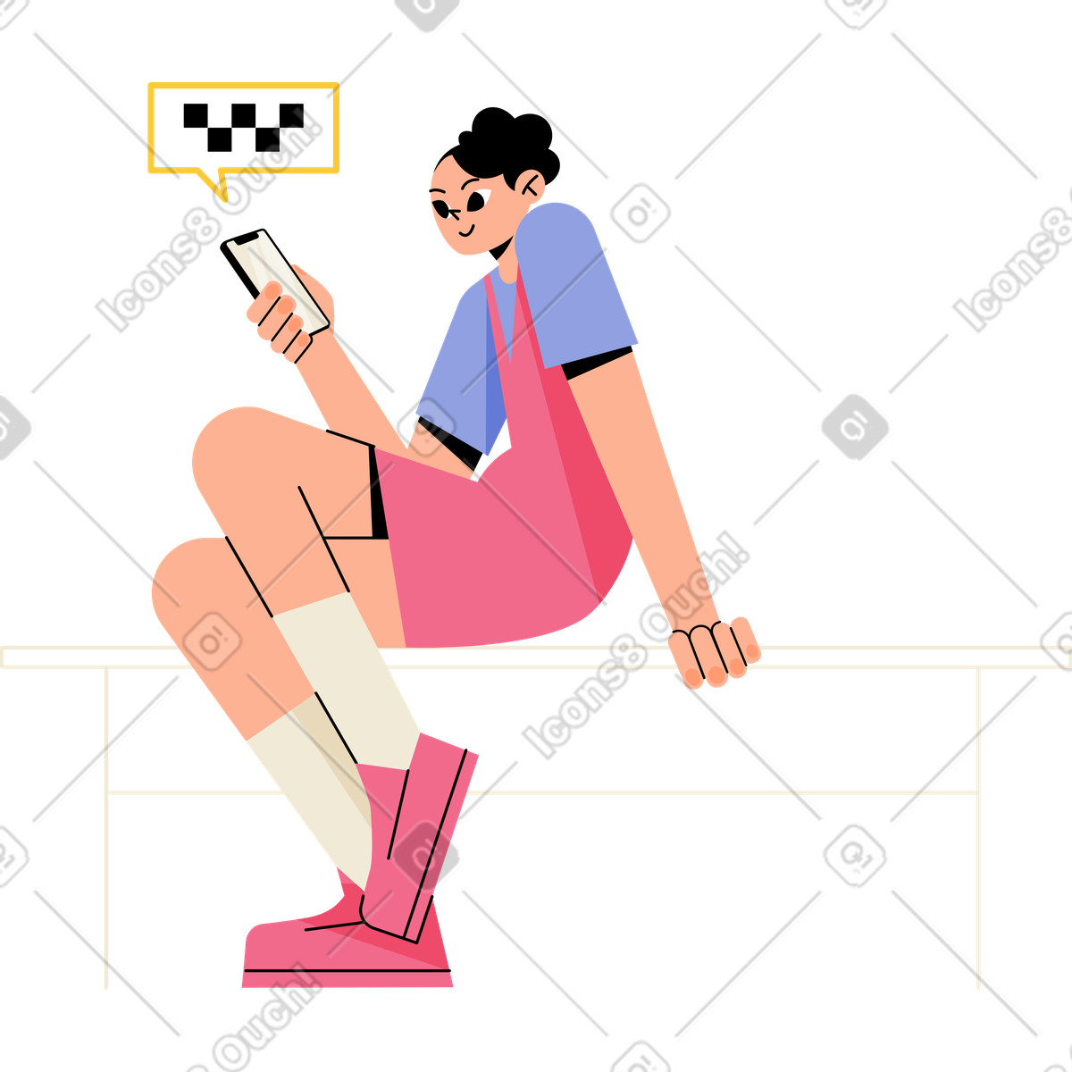 下载 Juicy 风格的 女孩用手机叫出租车 插画，支持 PNG、SVG 格式