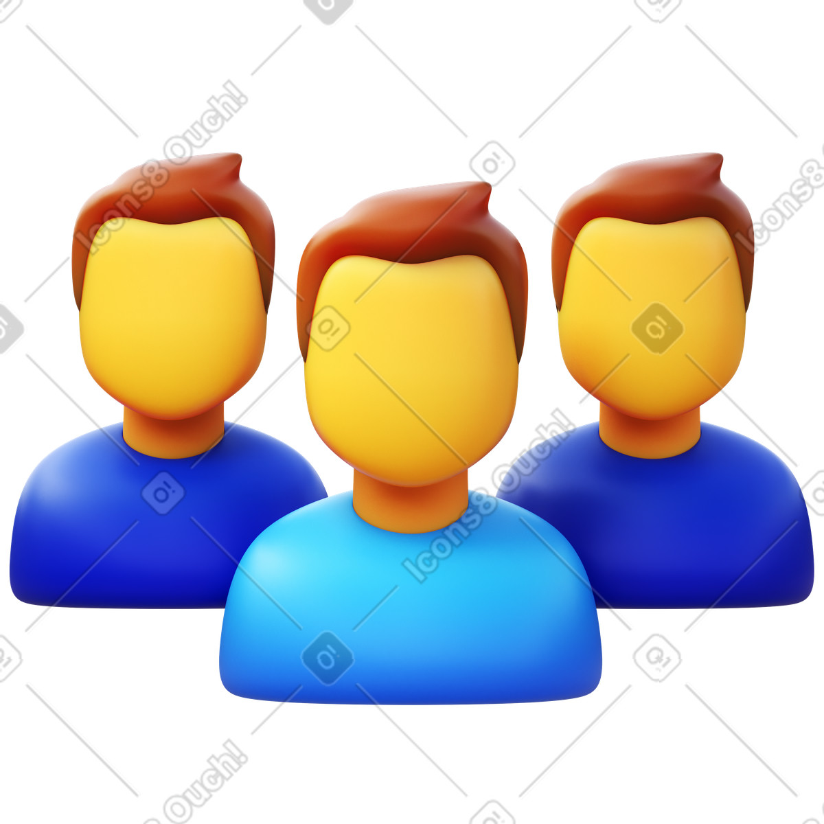 Three men illustration in 3D Fluency style download in PNG, SVG