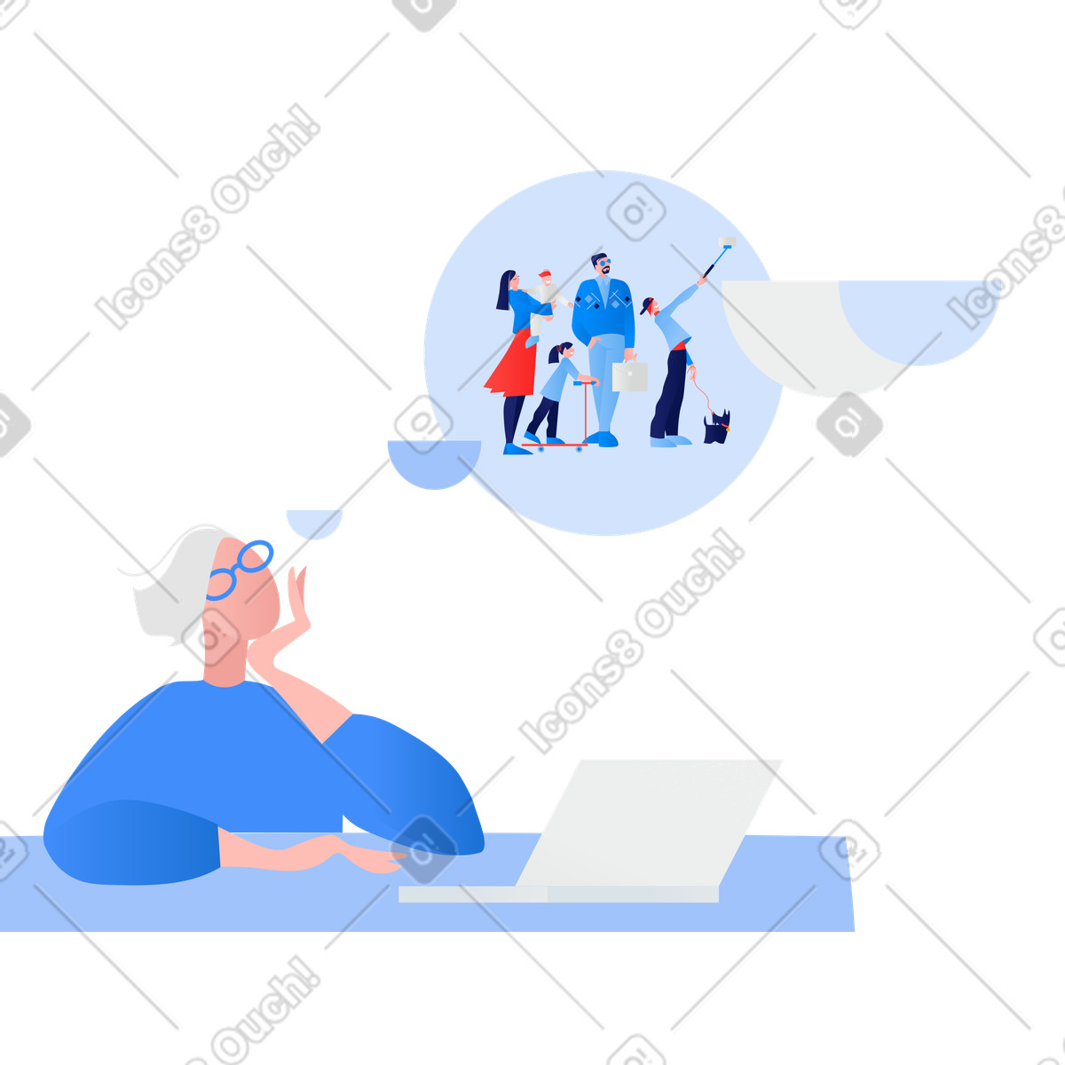 Ilustração de Mulher em auto-isolamento, com saudades da família no estilo Clip para baixar PNG, SVG