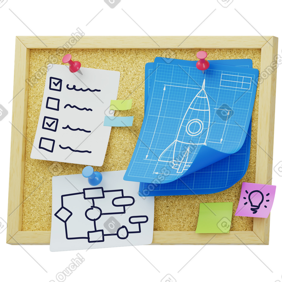 Rocket design blueprint illustration showcasing brainstorming clipart for creative planning in PNG, SVG, GIF