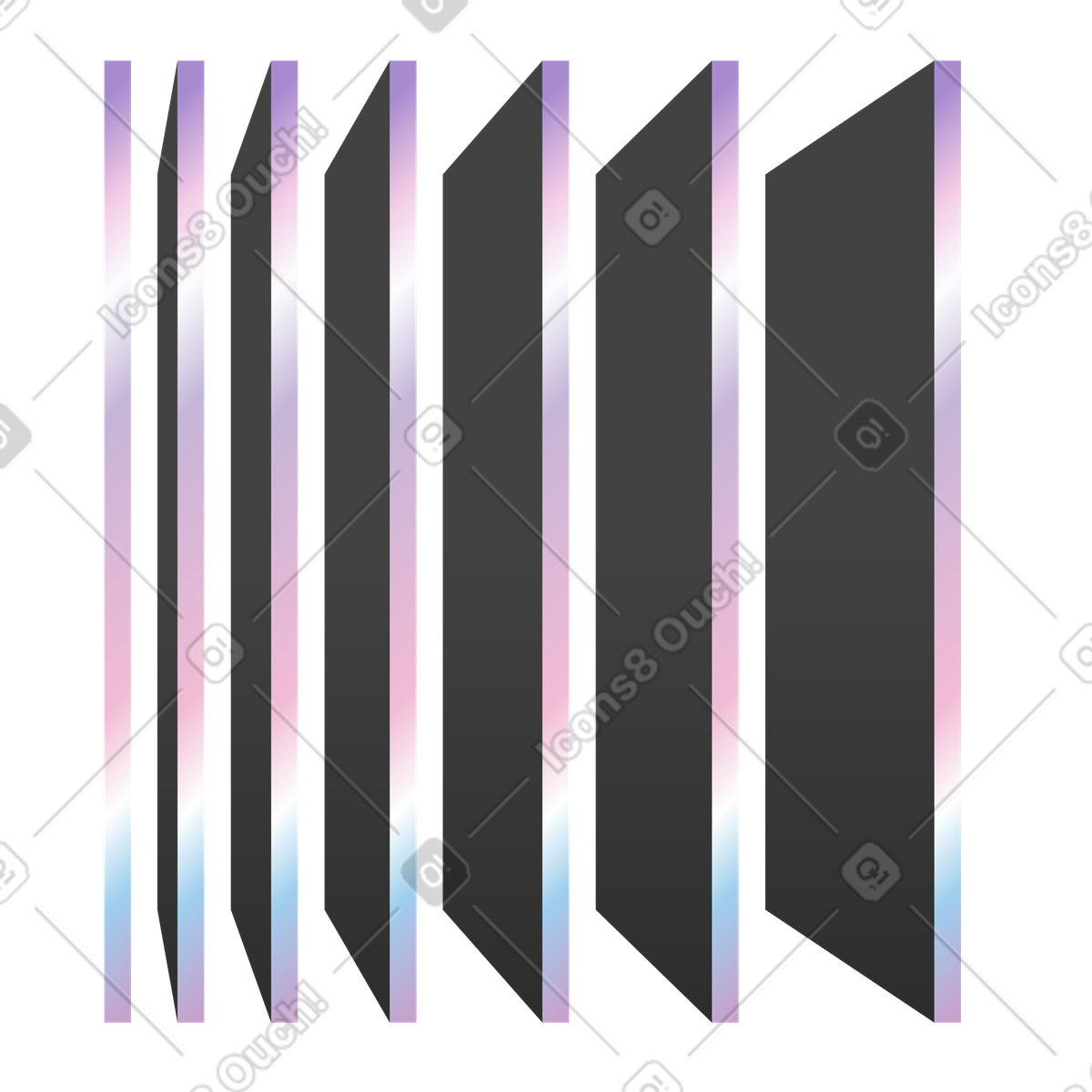 Fila di pannelli verticali iridescenti, composizione geometrica creativa illustrazione in stile Illusion scarica in PNG, SVG