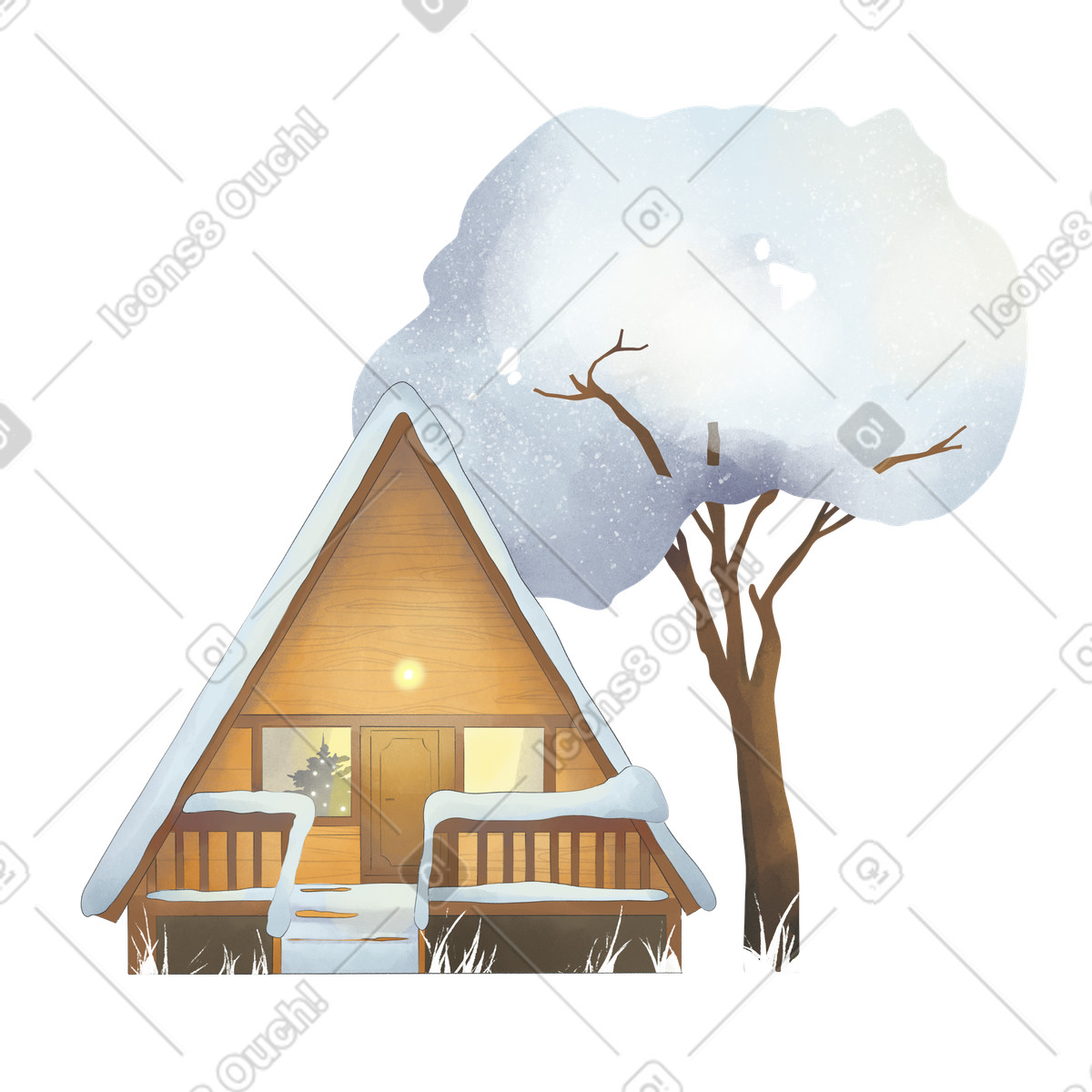 Seasons 스타일의 Winter country house and snow tree 일러스트레이션 PNG, SVG 다운로드