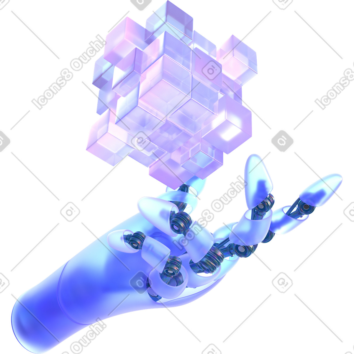 Ai robot hand with cubes illustration in 3D Glassy style download in PNG, SVG