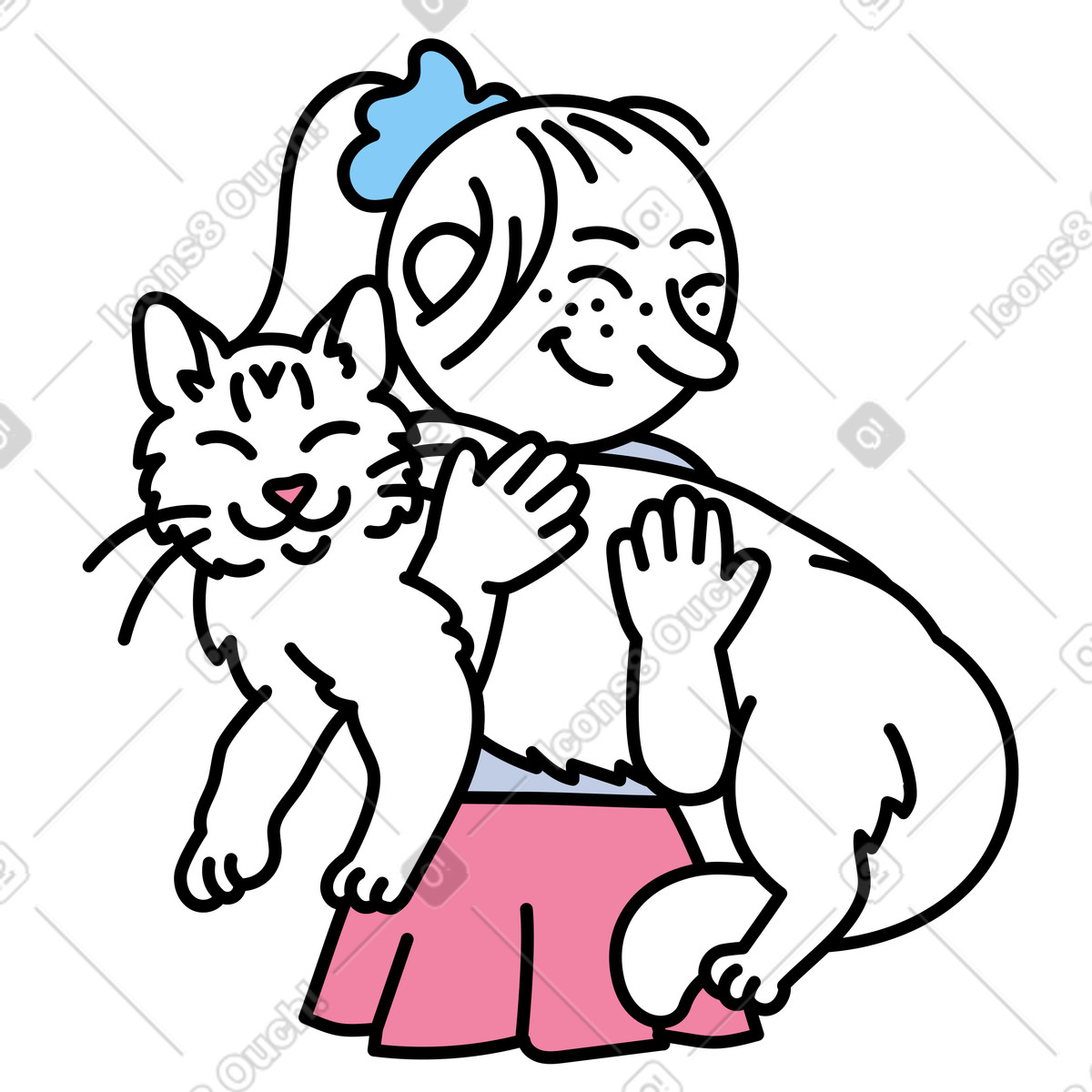Girl hugging a cat illustration pet affection clipart in PNG SVG