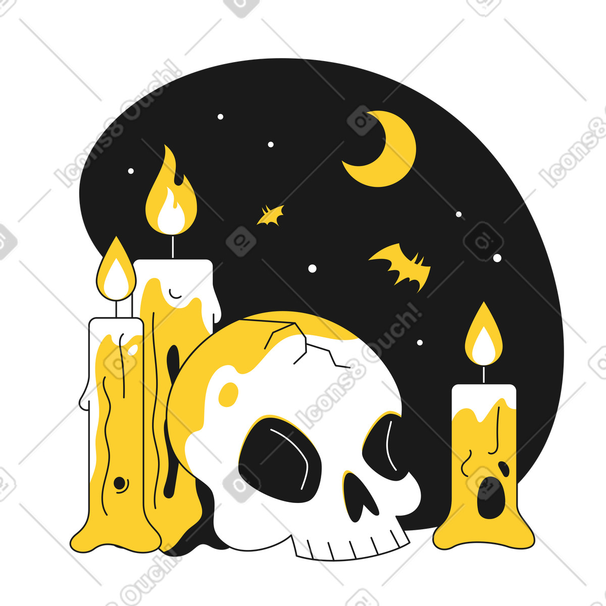 Ilustração de Crânio e velas halloween em no estilo Taxi para baixar em PNG, SVG
