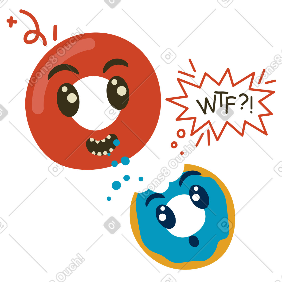 Donut bites off another donut, Fatal error or crash concept illustration in PNG, SVG