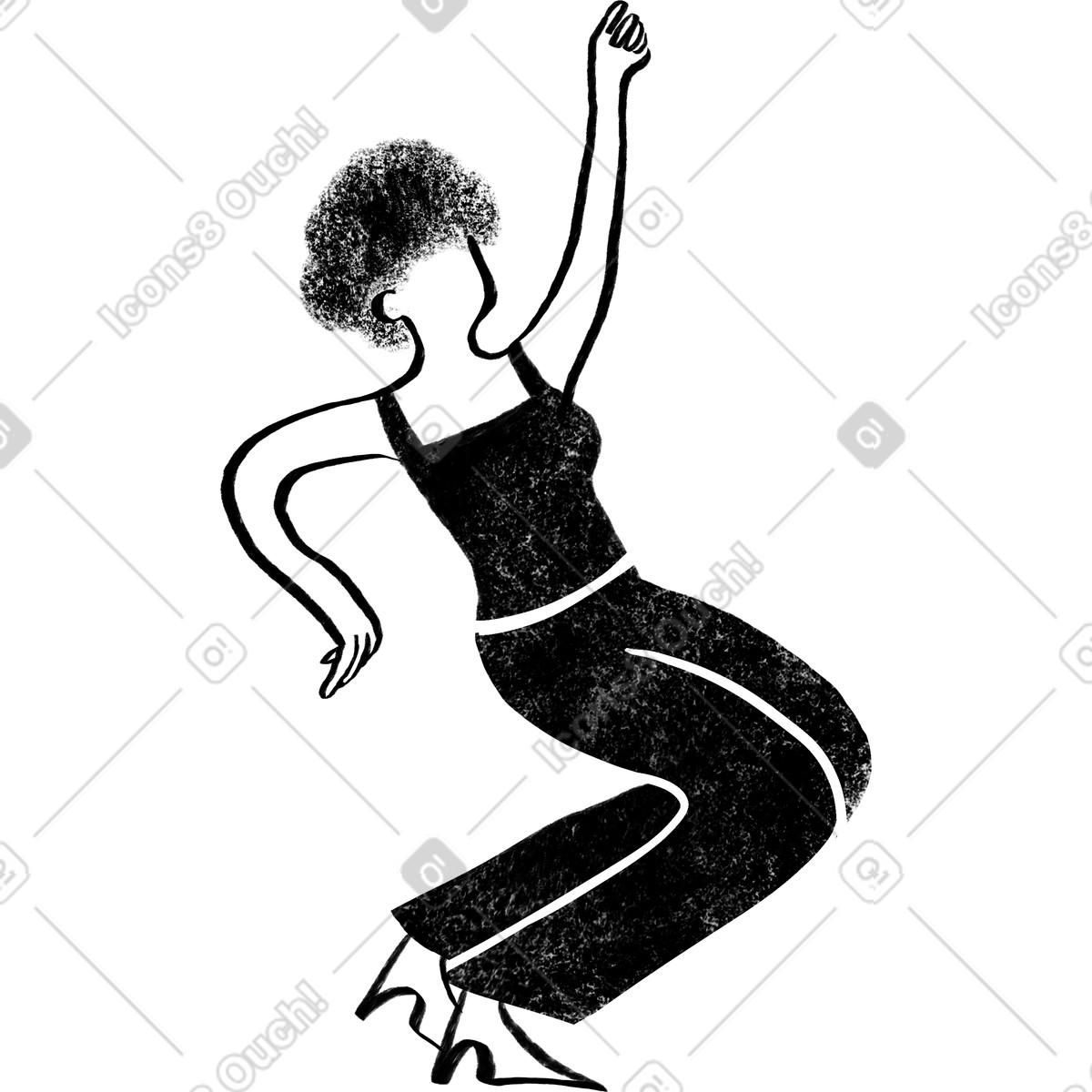 Ilustração de Mulher negra e branca com cabelo encaracolado sentada a mão no ar em estilo Company para baixar em PNG, SVG