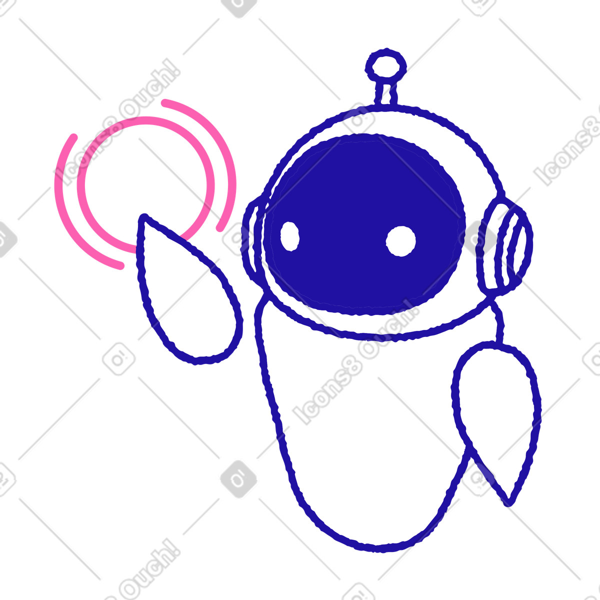 Cute robot touching holographic interface illustration in PNG, SVG