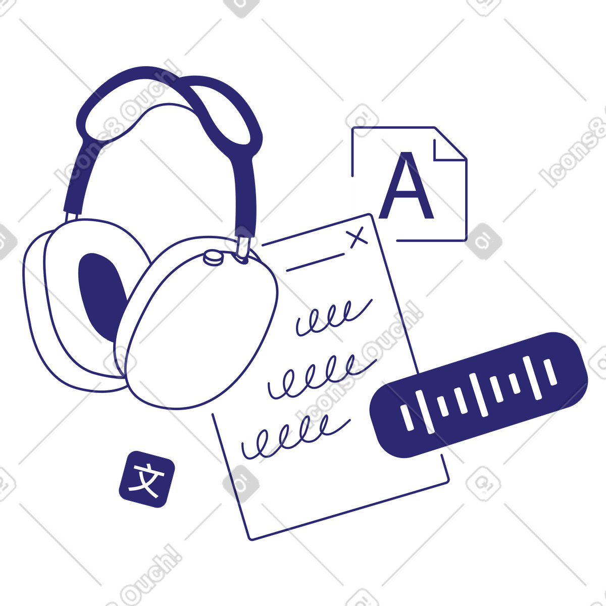 Improve listening skills in a foreign language illustration in Cut style download in PNG, SVG