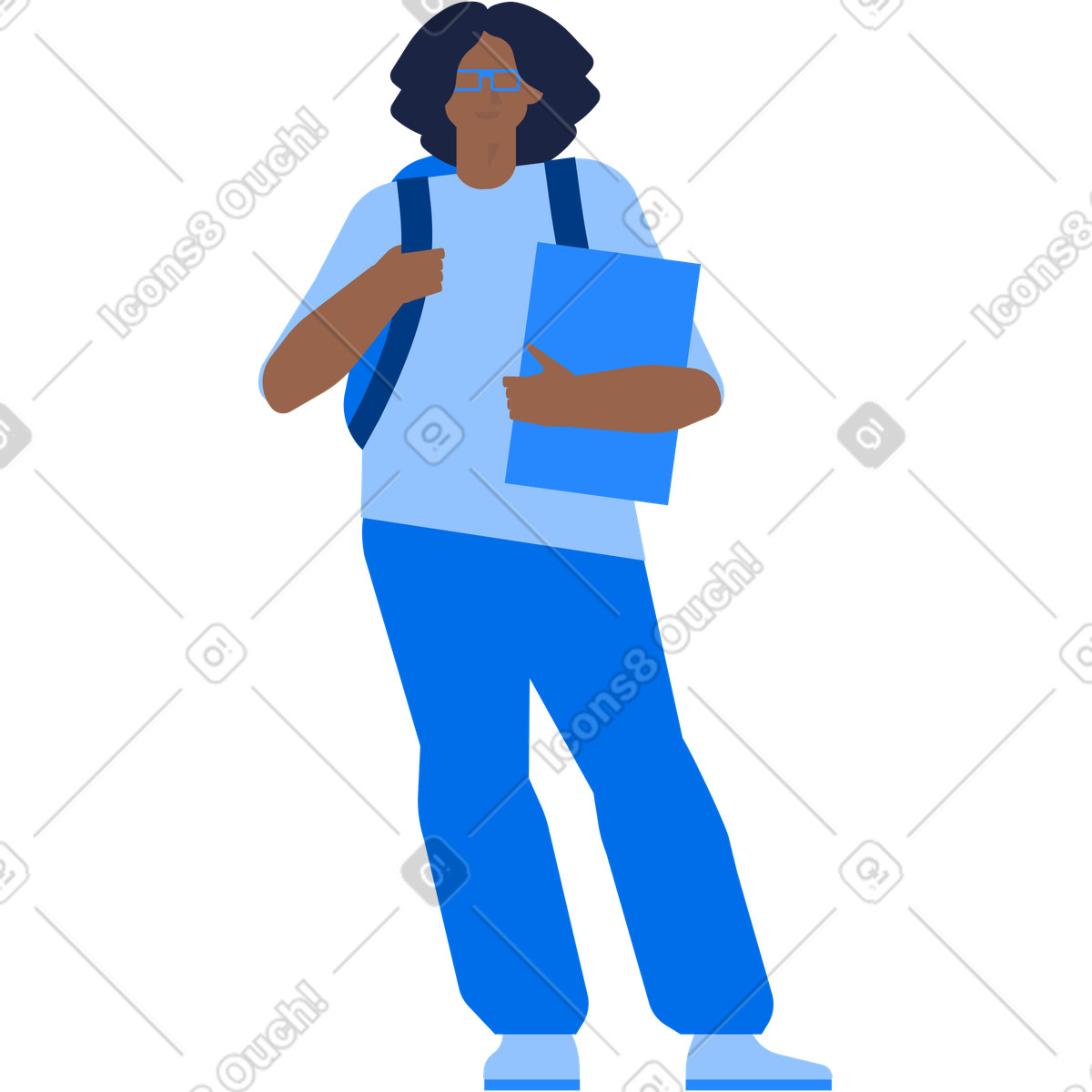 Ilustración Chica estudiante con carpeta de mochila en sus manos estilo Urban a descargar PNG y SVG