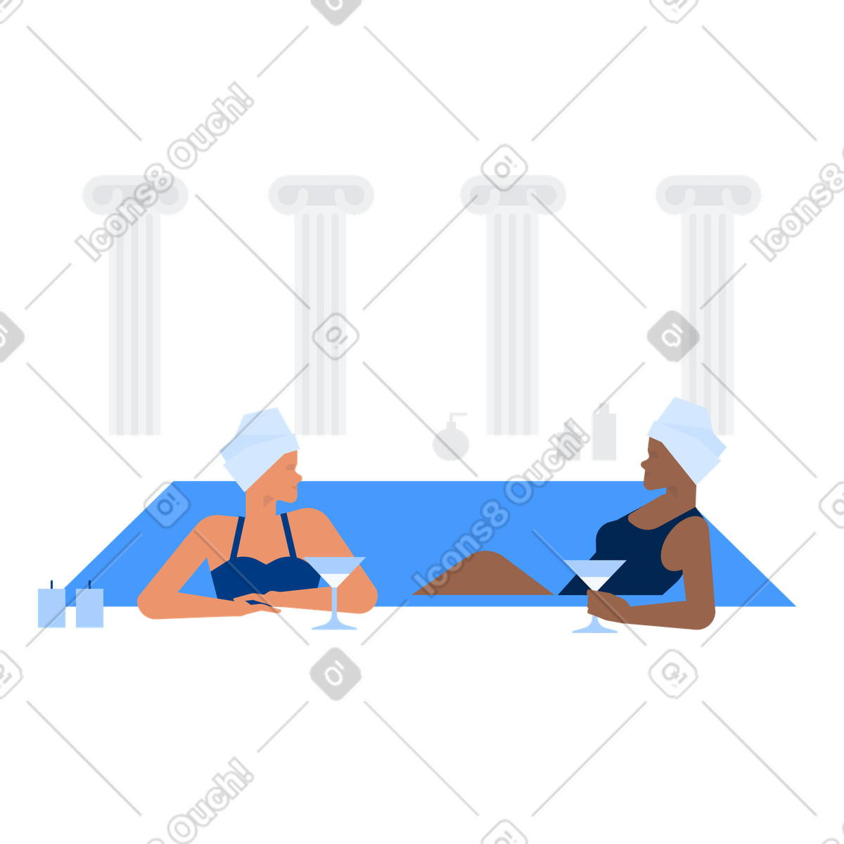 Friends relaxing in pool with cocktails, Spa and wellness illustration Urban style download PNG, SVG