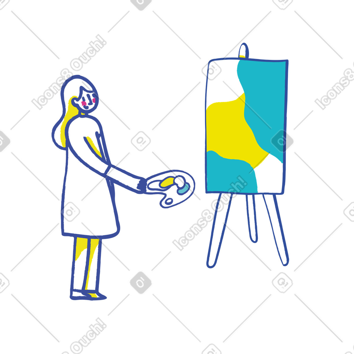Artista femminile che ammira la sua pittura illustrazione in stile Lime scarica in PNG, SVG