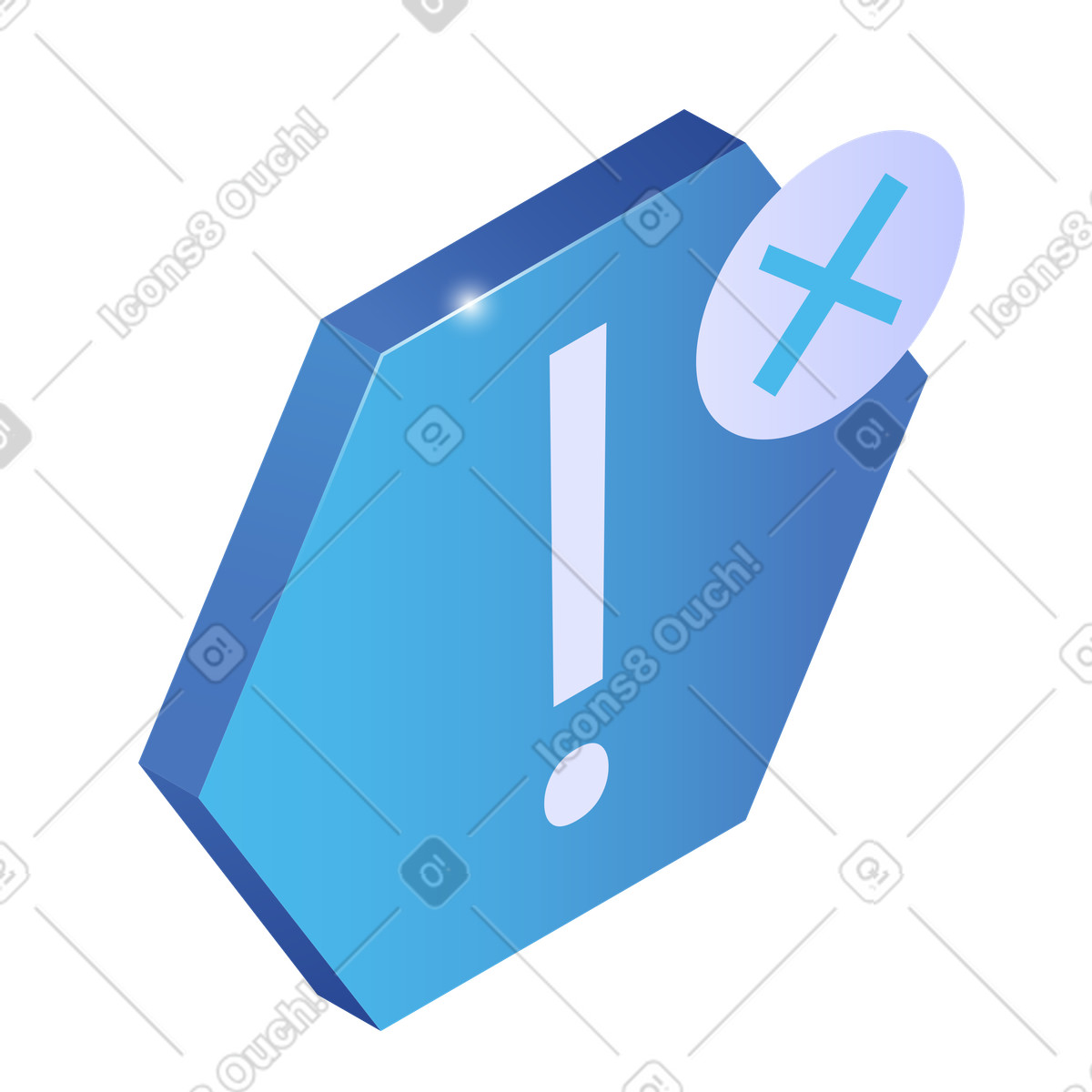 Error notification popup with exclamation mark warning illustration in Quantum style download in PNG, SVG
