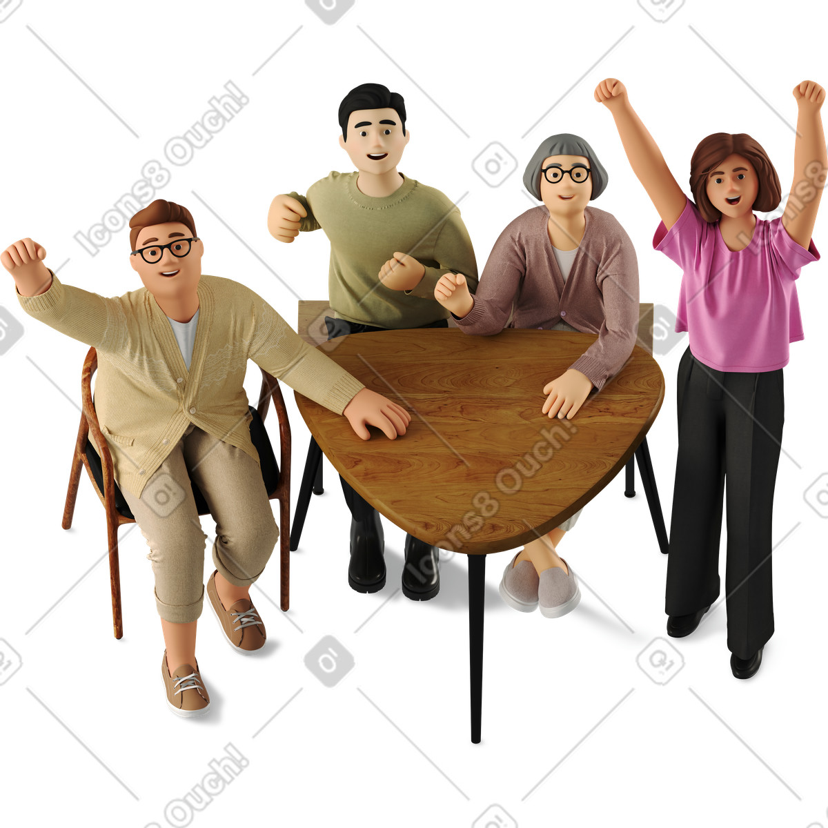 Иллюстрация Four rejoicing colleagues в стиле 3D Business — скачать в форматах PNG, SVG