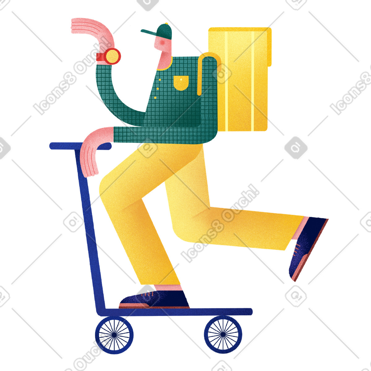 Willowy 스타일의 Courier on kick scooter, Express urban delivery 일러스트레이션 PNG, SVG 다운로드