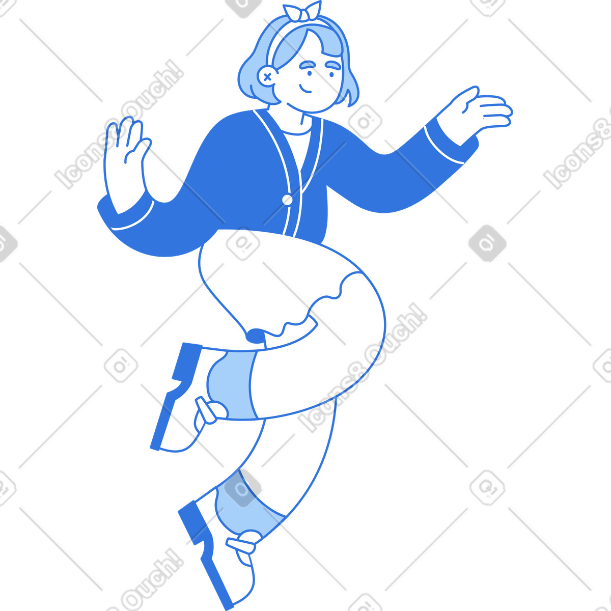 Ilustración Mujer joven saltando en estilo Sky a descargar en PNG y SVG