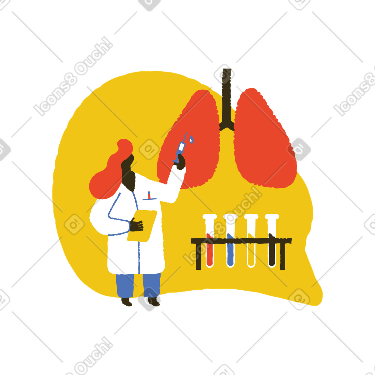 Illustration Un médecin se bat contre la pneumonie dans le style Bermuda à télécharger aux formats PNG, SVG