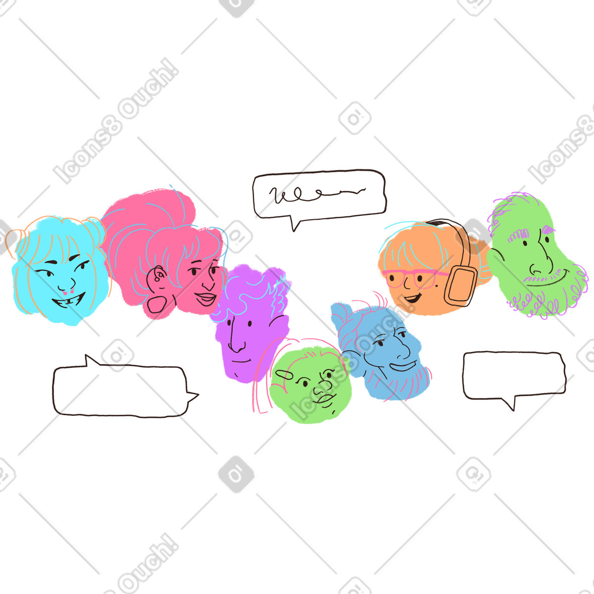 下载 Blobby 风格的 一群人进行讨论或集思广益 插画，支持 PNG、SVG 格式