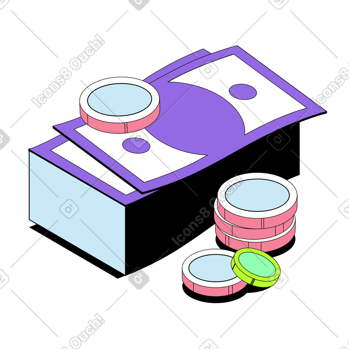下载 Project 风格的 一叠钞票和硬币 插画，支持 PNG、SVG 格式