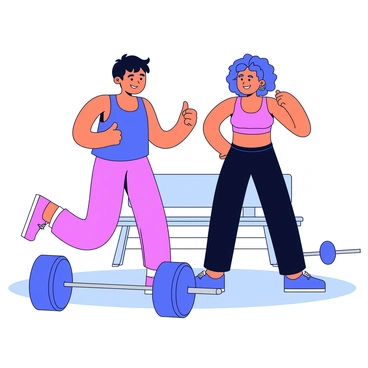 Two friends are in a gym setting, focused on performing hip thrusts. One friend has short, dark hair and is wearing a blue tank top, while the other has long, curly hair and is dressed in a pink sports bra. They are standing beside each other, smiling and giving thumbs up. In the background, there is a padded bench and a barbell resting on the floor. The atmosphere reflects a supportive and motivating environment for their workout session.