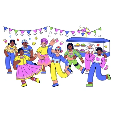 A vibrant multicultural festival with traditional costumes, dances, and foods