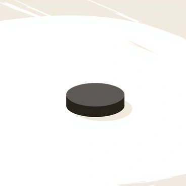 A lone hockey puck resting on the freshly Zamboni-ed ice, with reflections glistening.