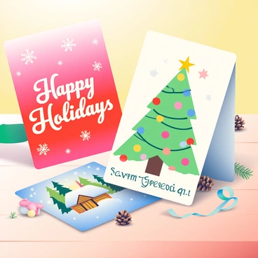 A set of festive holiday greeting cards designed with vector graphics