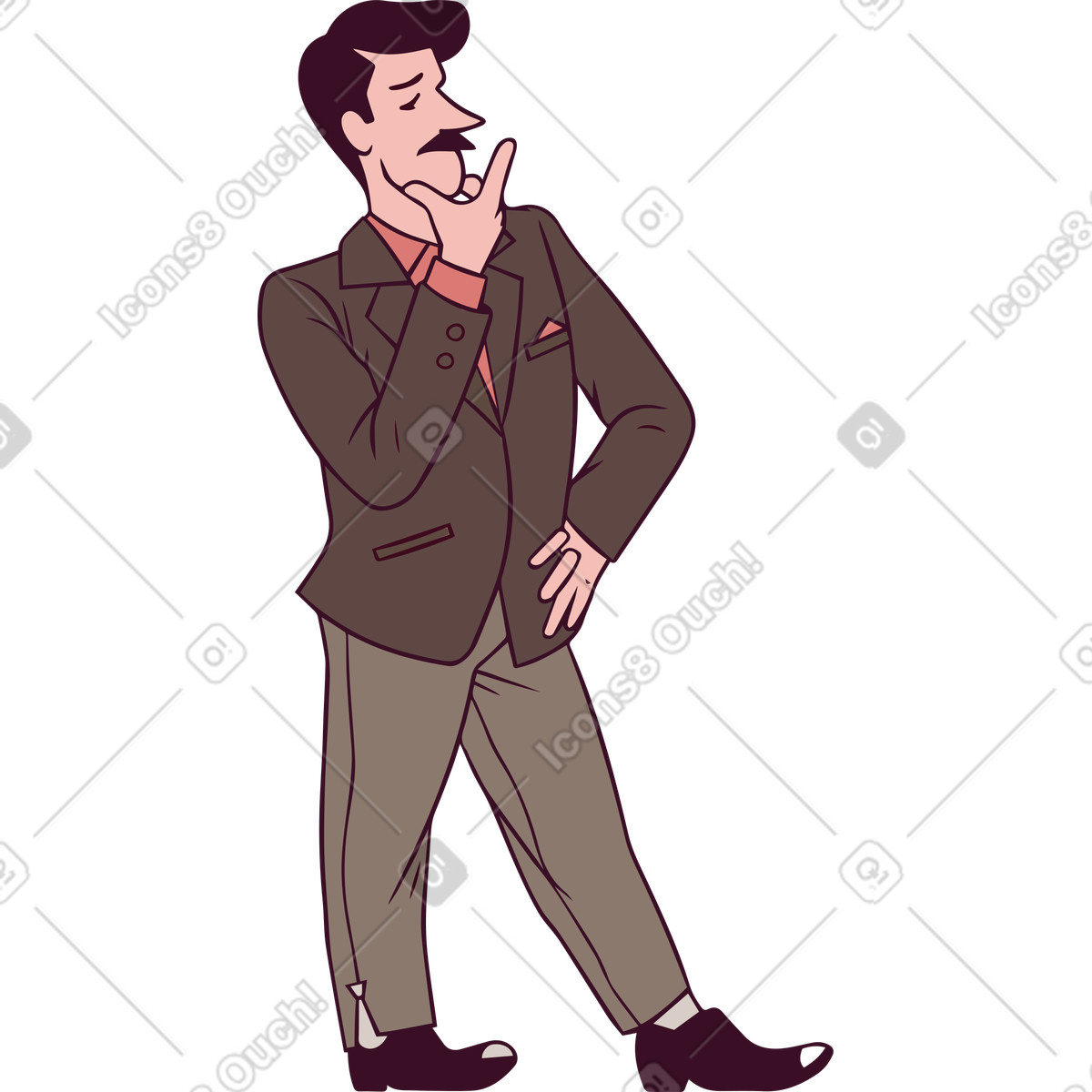 Businessman thinking and touching chin illustration in Eastwood style download in PNG, SVG