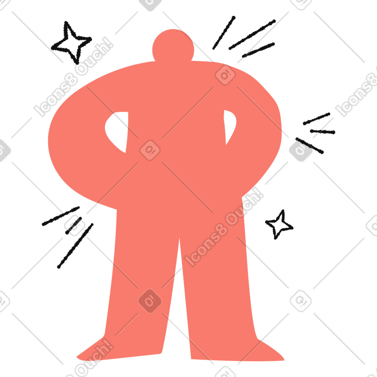 Bold People スタイルの Confidence character power pose with radiating lines and decorative stars のイラストをPNG、SVG形式でダウンロード