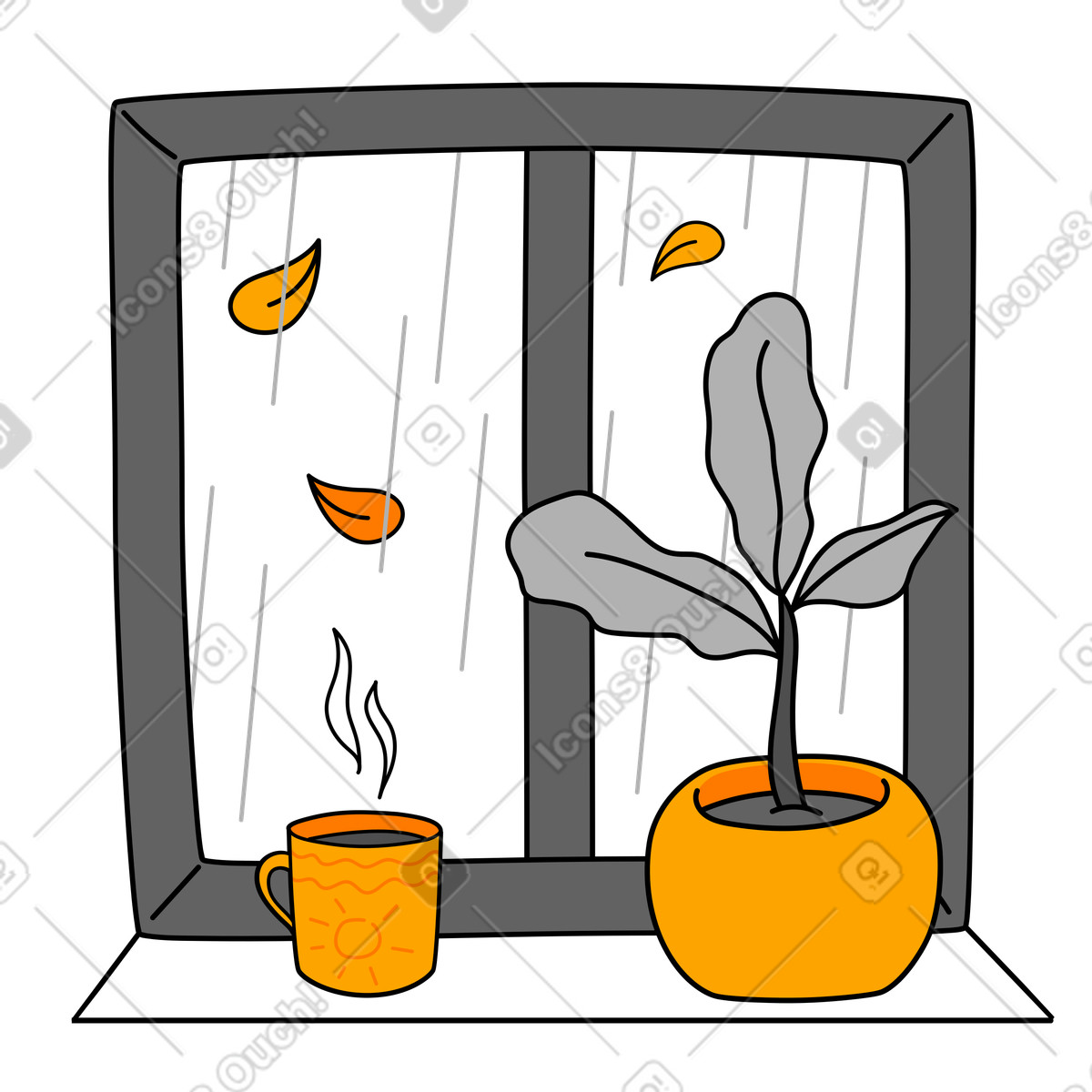 下载 Purr 风格的 窗外的秋天 插画，支持 PNG、SVG 格式