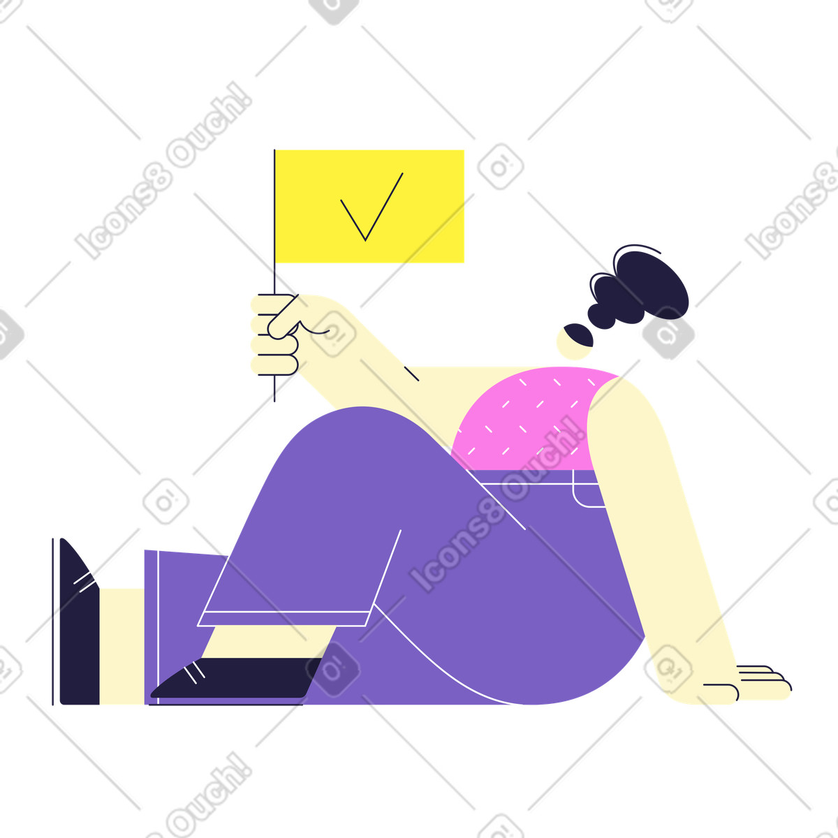 下载 Mellow 风格的 拿着带有复选标记的旗帜的女人 插画，支持 PNG、SVG 格式