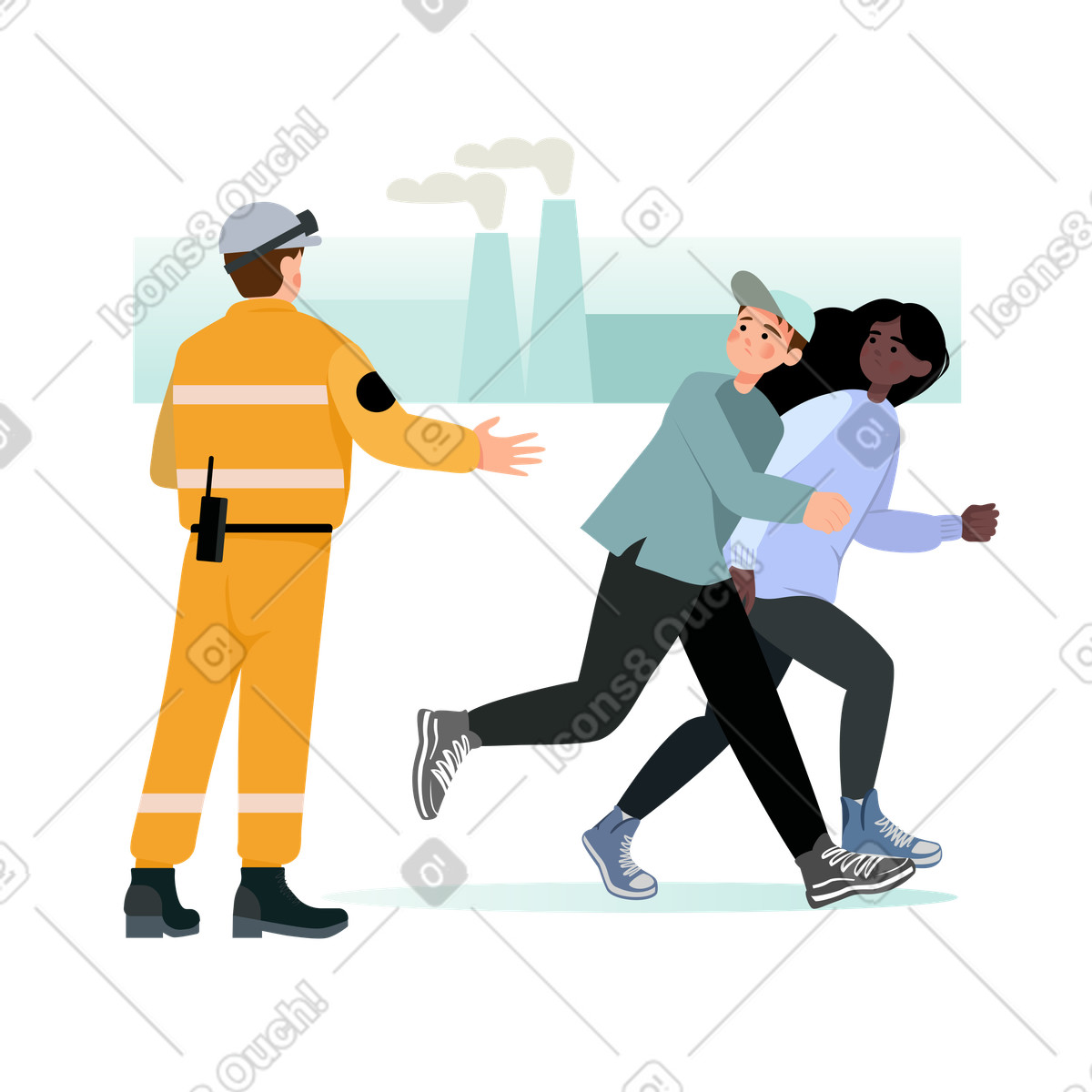 Ilustración Evacuación de la zona peligro en estilo Lagom a descargar en PNG y SVG