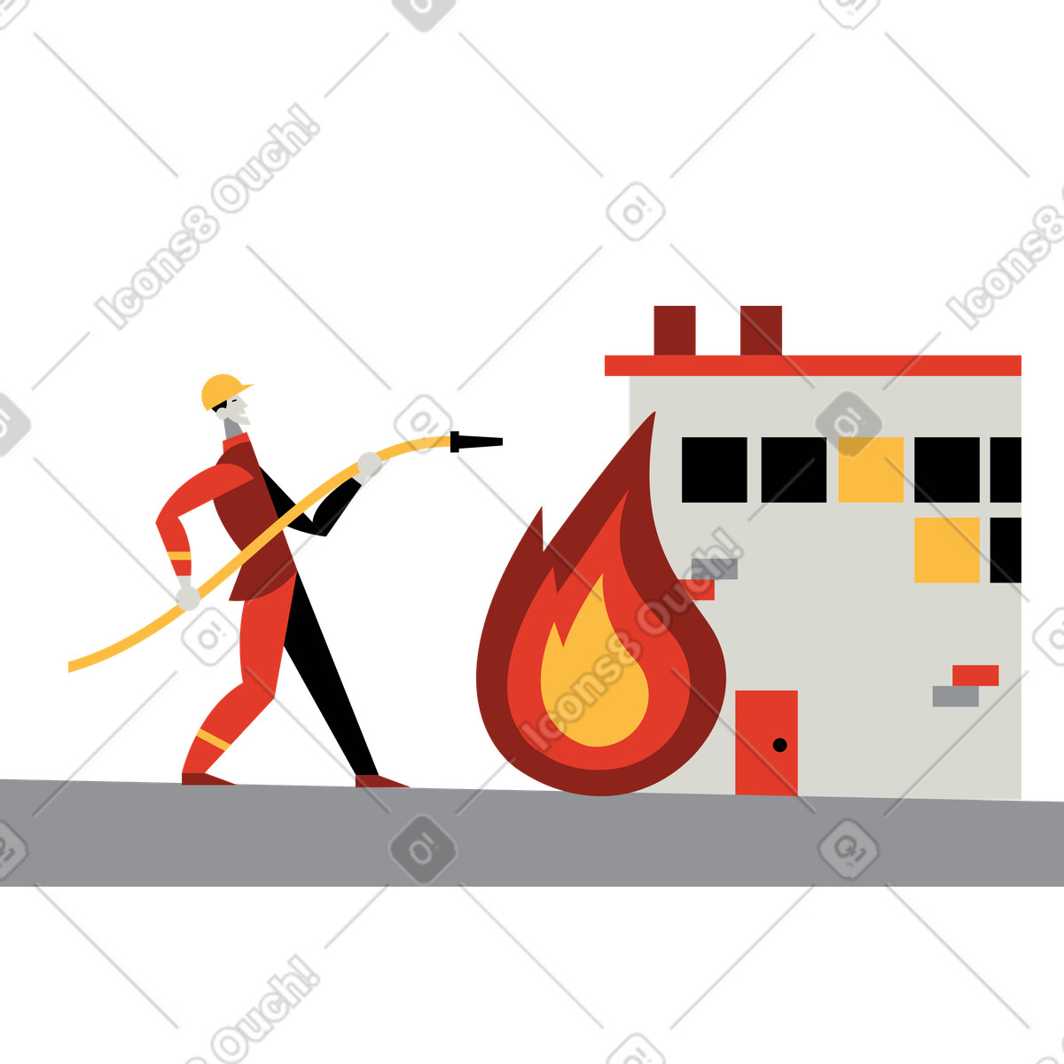 Ilustración Bombero apagando el incendio en un edificio estilo Burgundy a descargar PNG y SVG