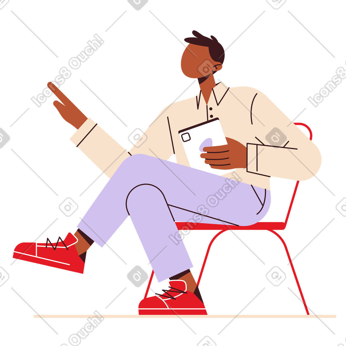 Folks スタイルの タブレットを持って椅子に座っている男性 のイラストをPNG、SVG形式でダウンロード
