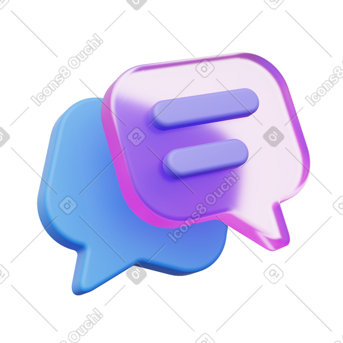 Chat bubbles, blue and purple messages, dialogue symbol illustration in PNG, SVG