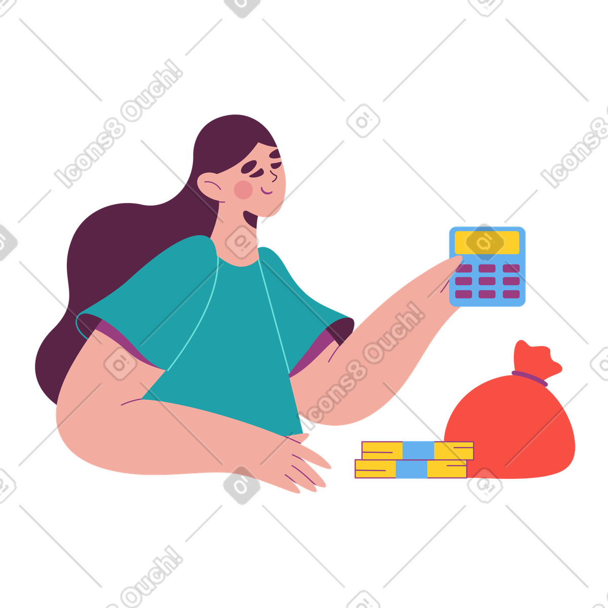 Counting money with sack of cash, Budgeting or accounting illustration in Sammy style download in PNG, SVG