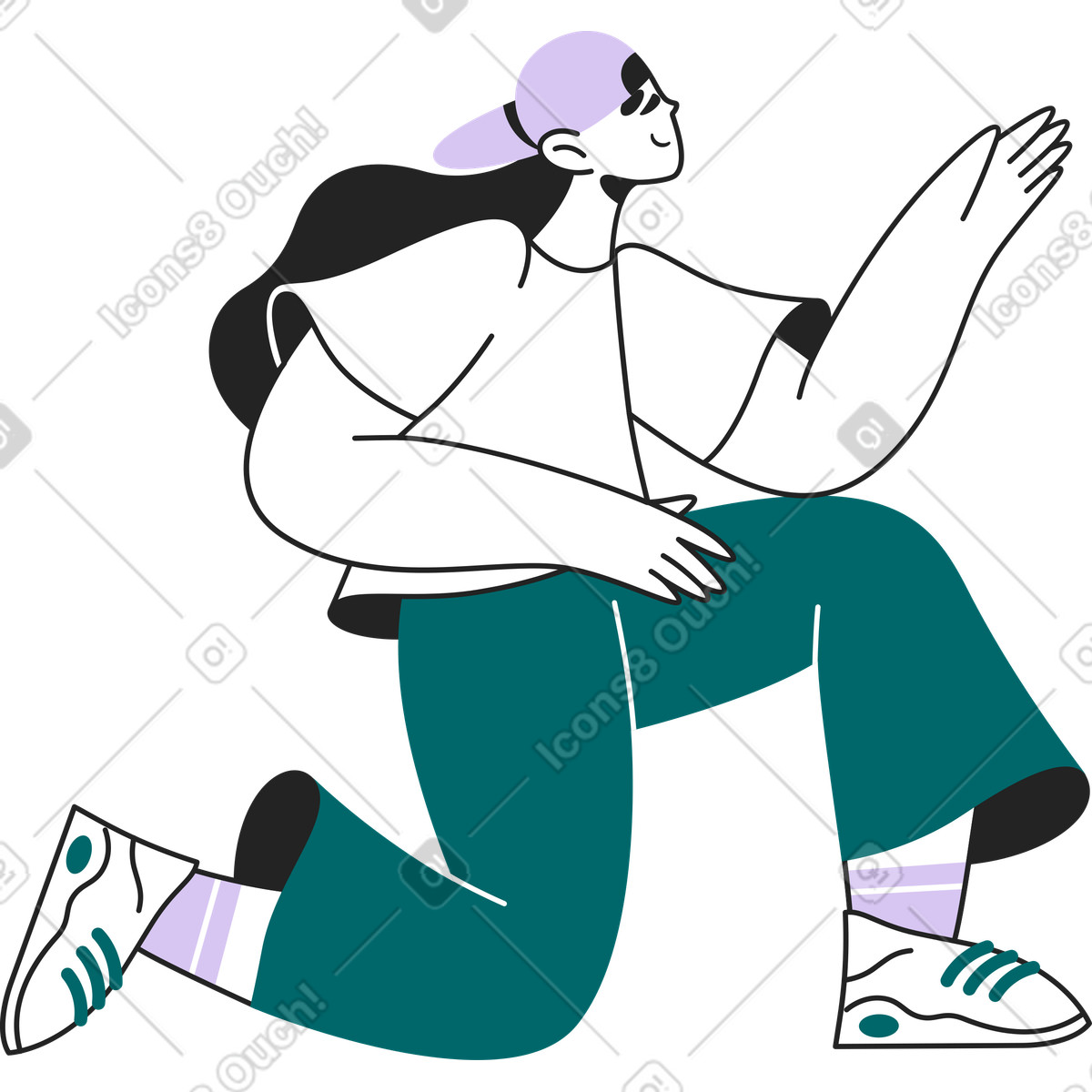 Ilustración Chica se arrodilló sobre una rodilla en estilo Sammy Line a descargar en PNG y SVG