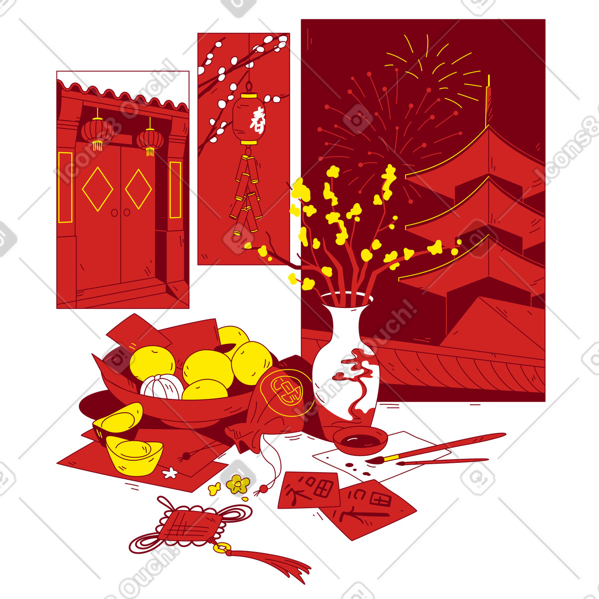 Celebrazione tradizionale del capodanno cinese illustrazione in stile Storyline scarica in PNG, SVG