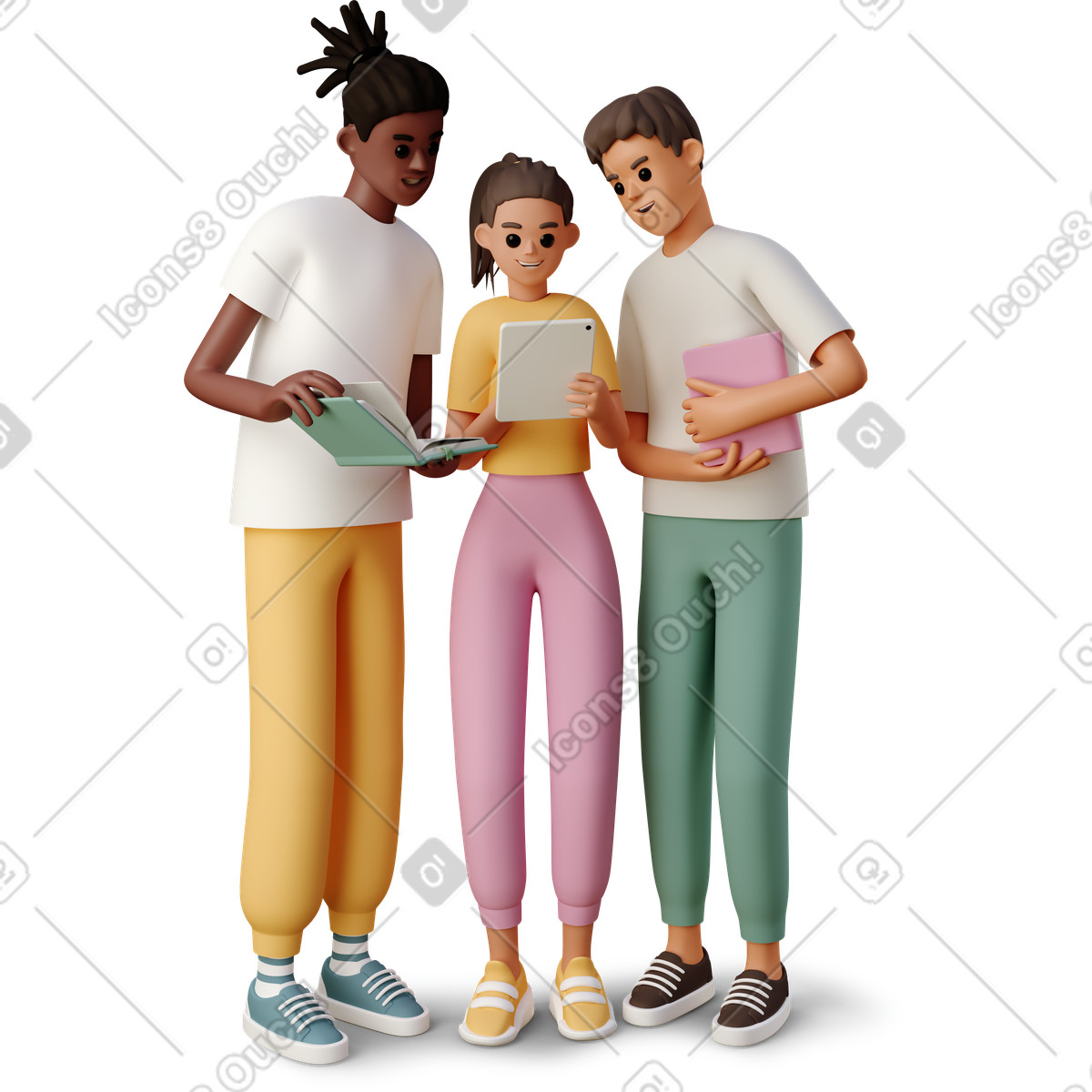 3D Casual life 스타일의 Young people with gadgets 일러스트레이션 PNG, SVG 다운로드