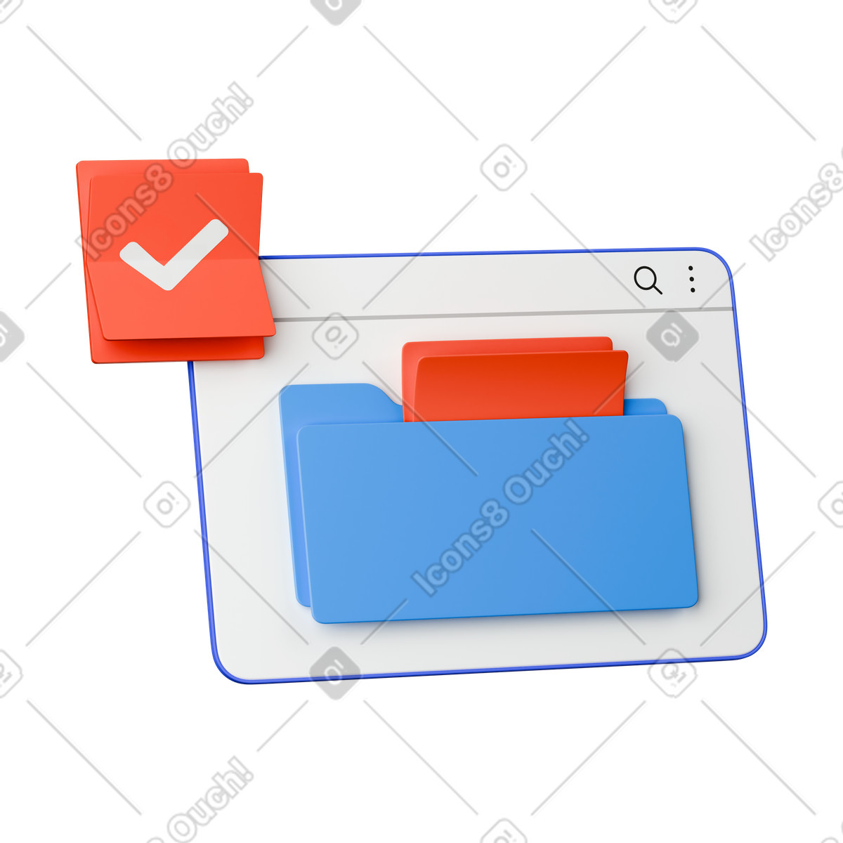 Ilustração de Folder documents management in browser window with search and checkmark em no estilo 3D Stickle para baixar em PNG, SVG