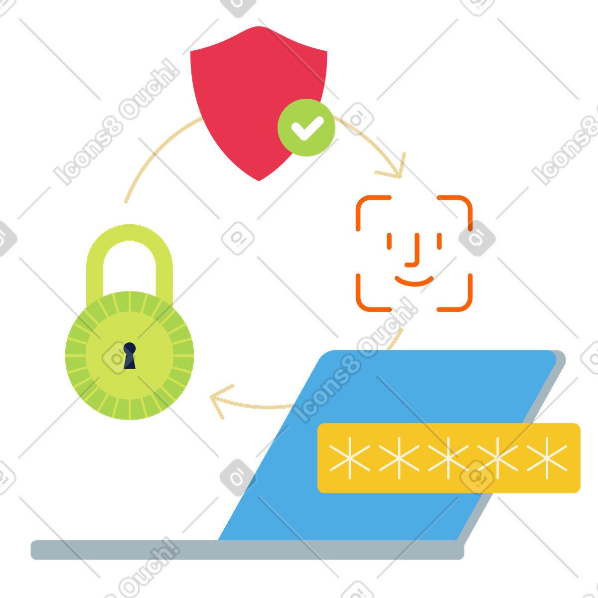 Multi-factor authentication and cybersecurity illustration in Catchy style download in PNG, SVG