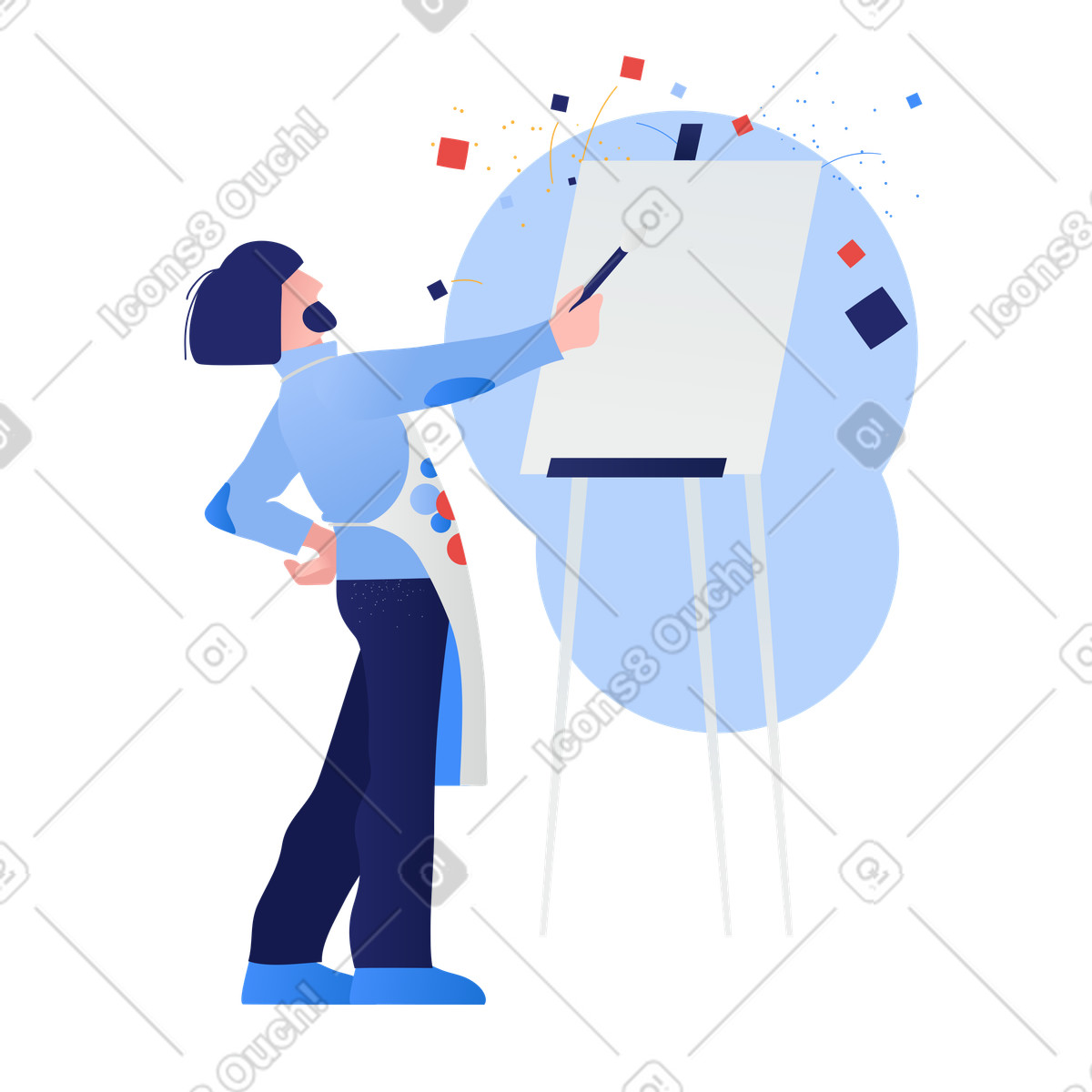 Artista che disegna su tela in piedi sul cavalletto illustrazione stile Clip scarica PNG, SVG