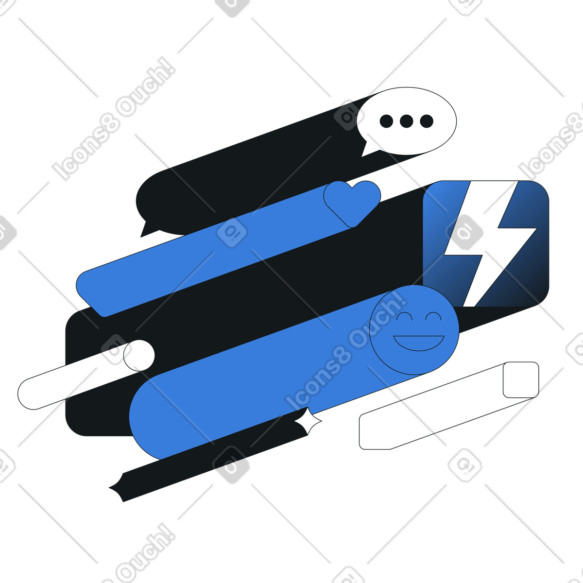 Feedback- und messaging-komponenten, nutzereinbindung online-community-Illustration im Midnight-Stil als Download in PNG, SVG