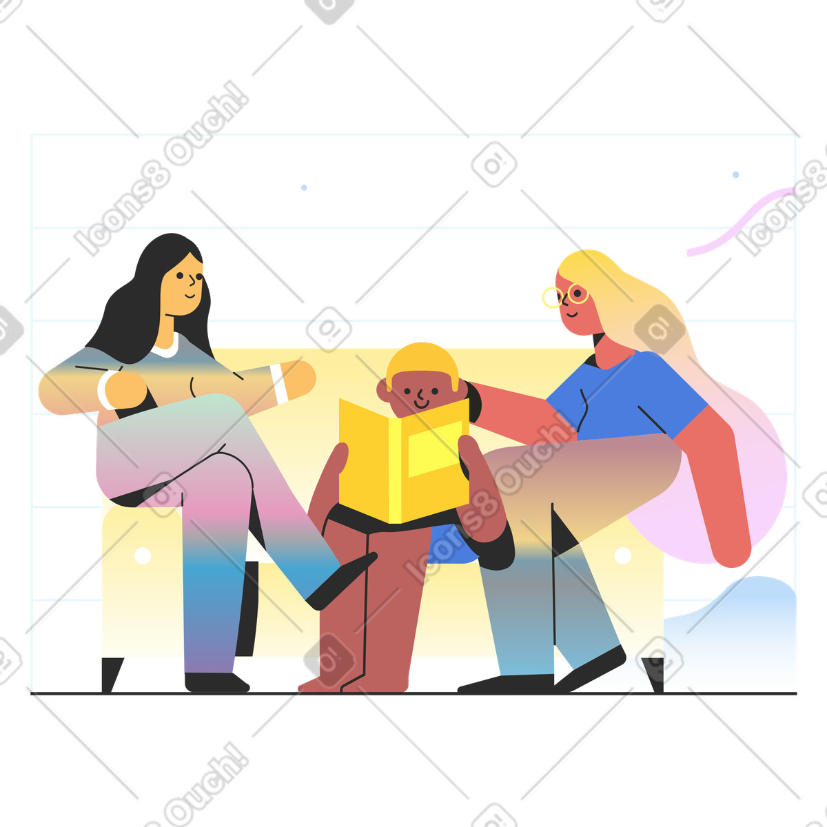 Marginalia スタイルの 家で一緒に時間を過ごす家族 のイラストをPNG、SVG形式でダウンロード